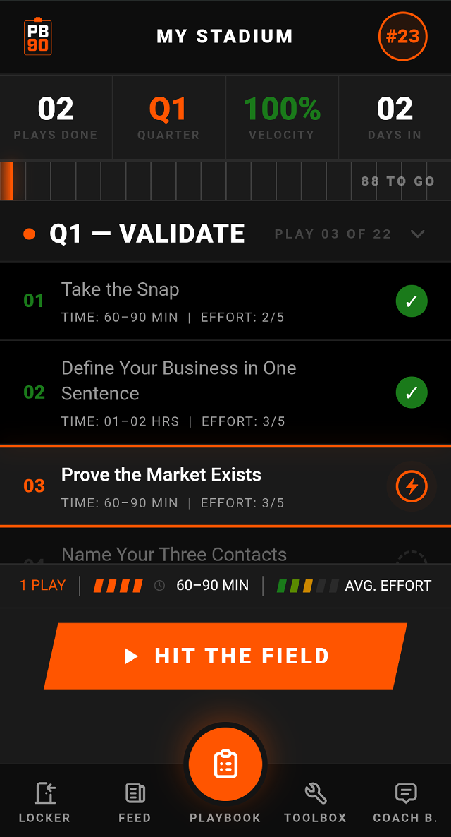 PLAYBOOK90 app: Q1 Validate plays screen